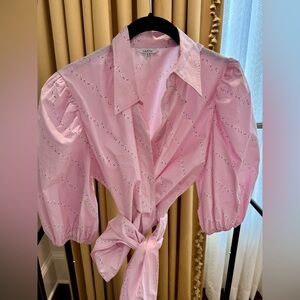 Ganni wrap-around pink blouse